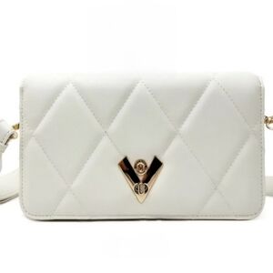 Valentino Orlandi NWT White Quilted Crossbody V Logo Gold Hardware